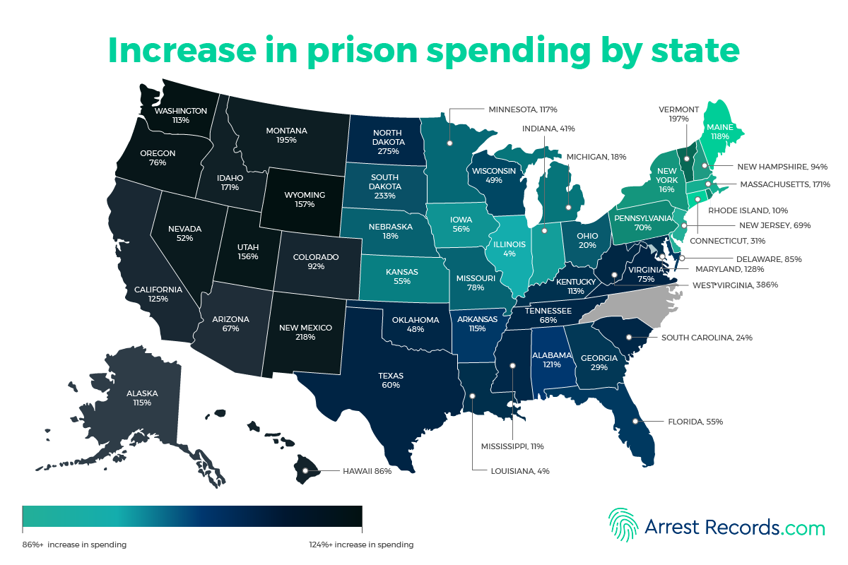heat map increase in prison spending by state